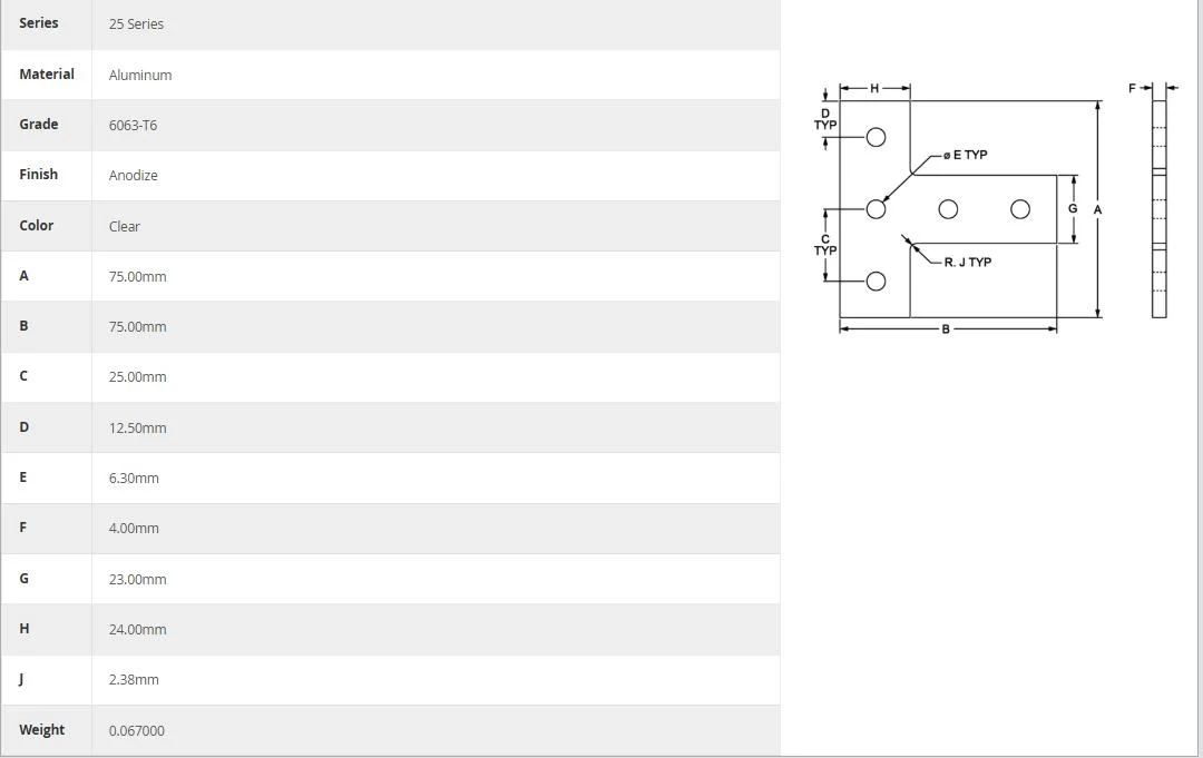 80/20 | 25 Series 5 Hole T Plate | 25-4080 - Image 4