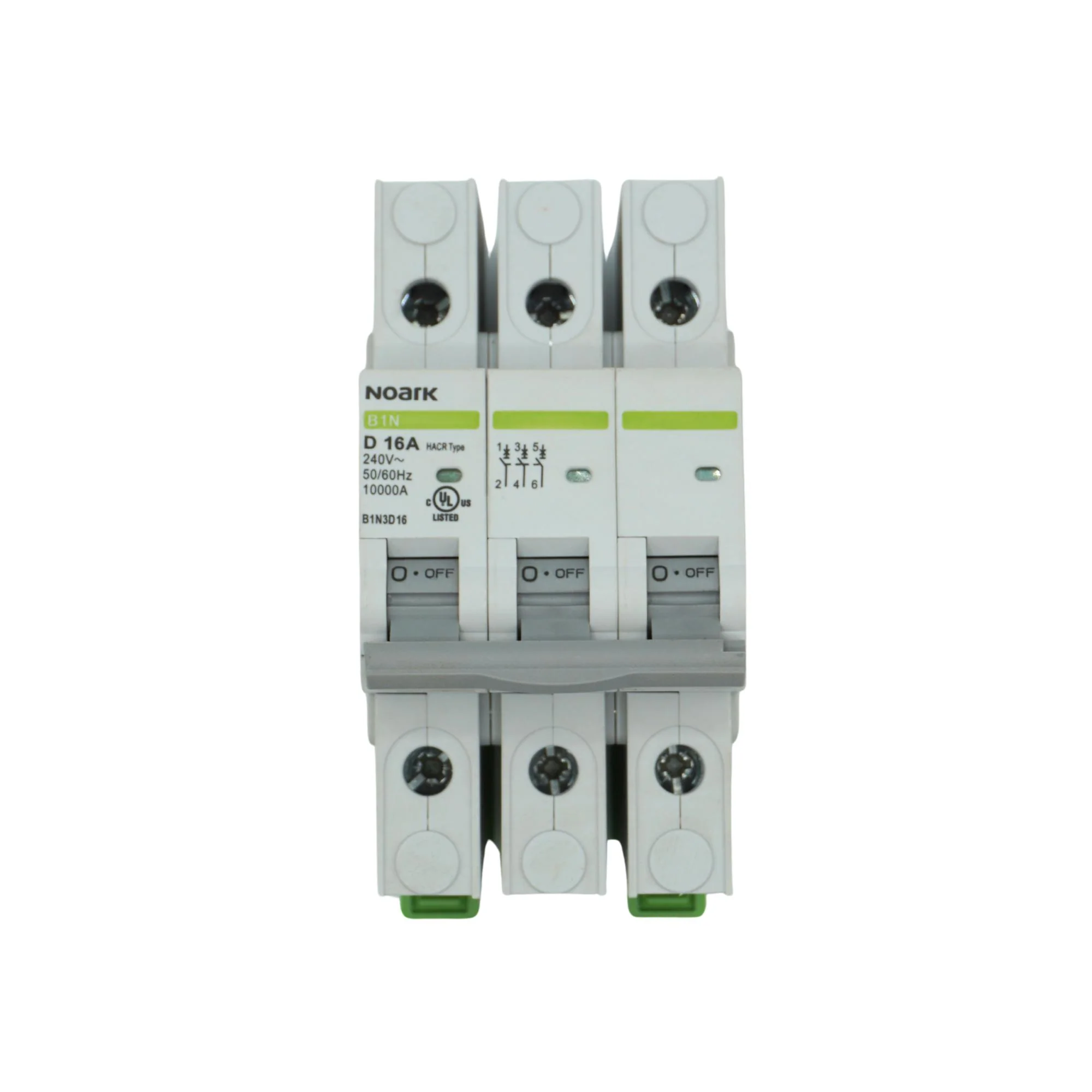 Noark | Mini Circuit Breaker, 3P, 16A, UL489, D Curve, 240VAC, 10kA | B1N3D16