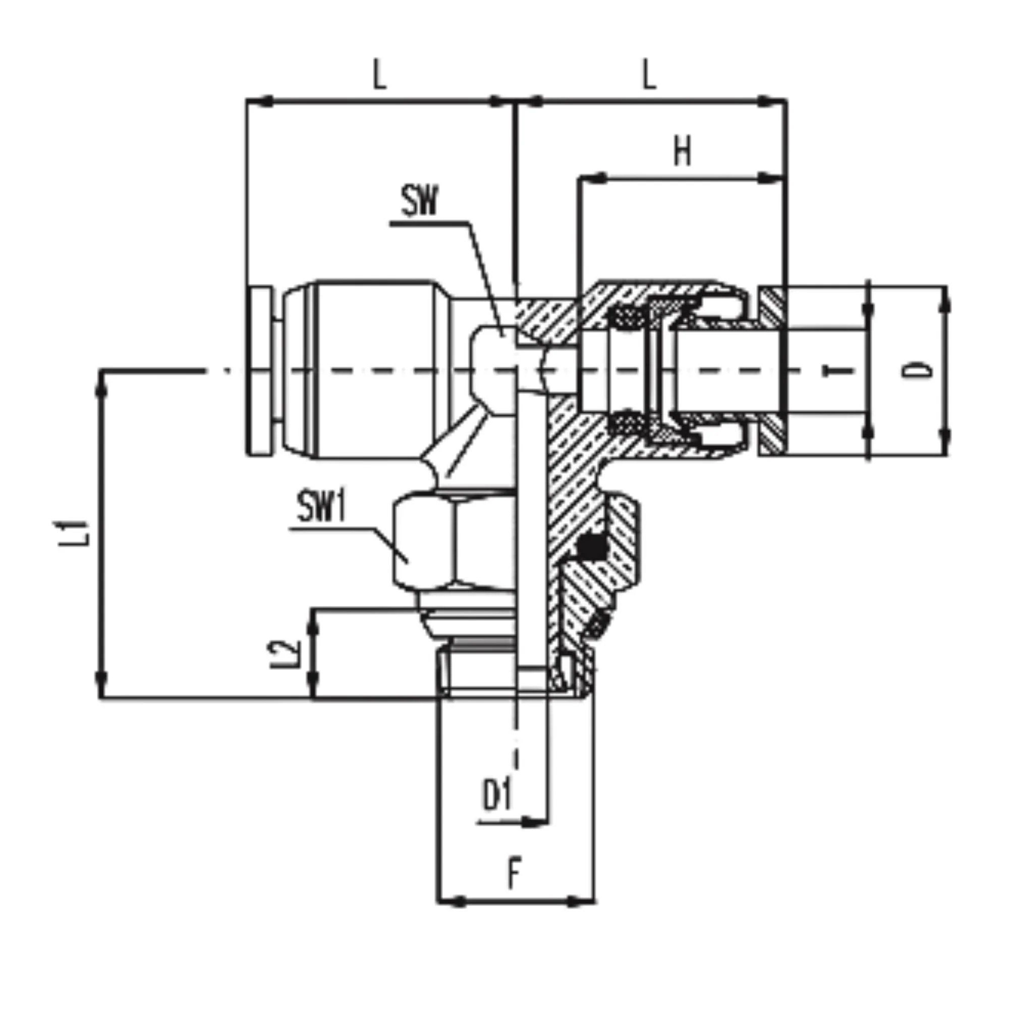 Numatics | Aventics NP Brass Push-in fitting 3/8 in Tube X 1/2 in MNPT swivel branch tee | INWB114-308-023 - Image 3