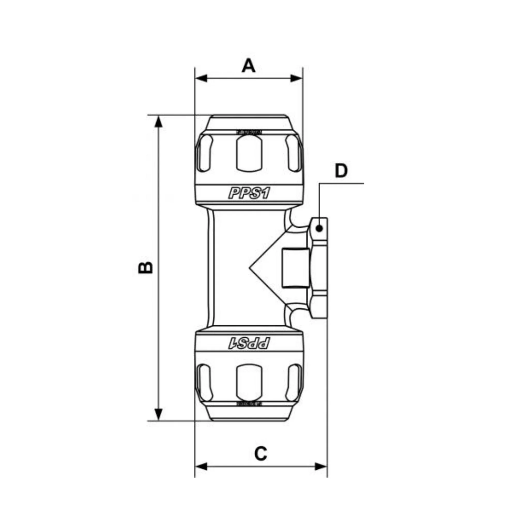 Prevost | 1 in - 1/2 in FNPT Aluminum parallel female thread tee fitting for pipe | PPS1 TT25203 - Image 2